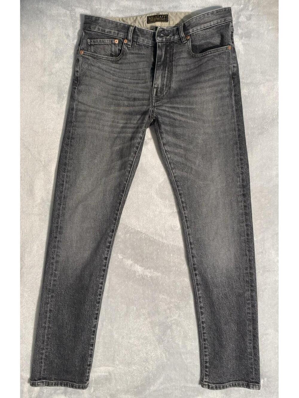 Belstaff Slim Straight Gray Denim Jeans Men Stretch Zip Button Pockets